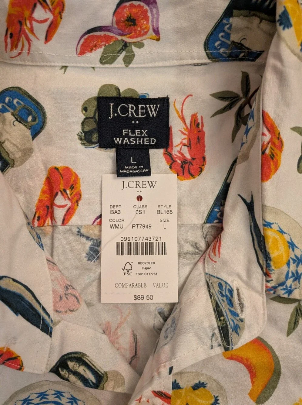 J. Crew White Short-Sleeve Button-Down with Multicolor